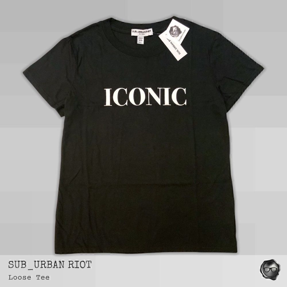 SUB_URBAN RIOT ICONIC LOOSE GRAPHIC TEE IN BLACK WOMEN’S SIZE XS BOXY CREWNECK